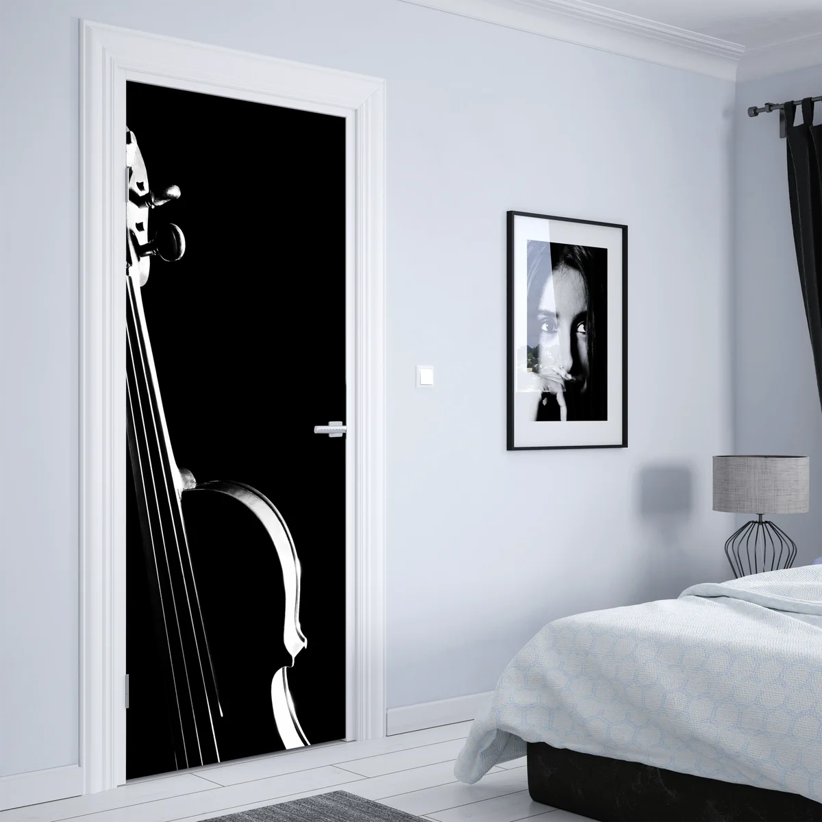 Türaufkleber elegante geigensilhouette auf schwarzem hintergrund Türaufkleber elegante geigensilhouette auf schwarzem hintergrund