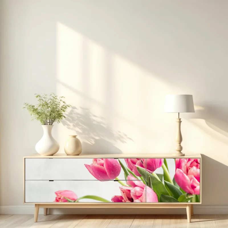 Repositionierbarer Aufkleber eleganter strauß rosa tulpen
