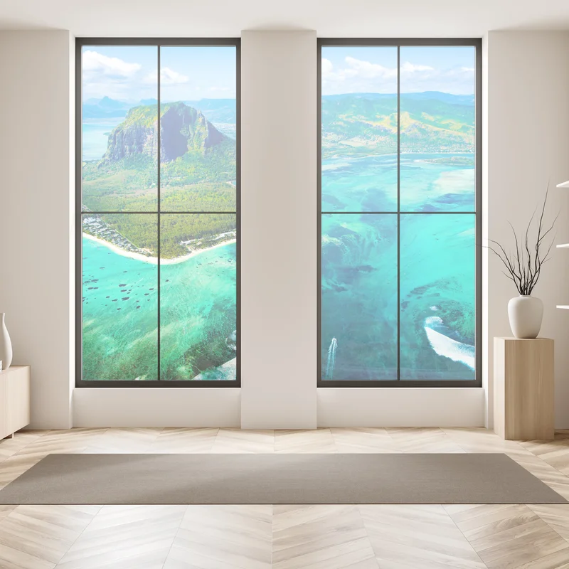 Fensteraufkleber türkisfarbene lagune aus der luft, Mauritius