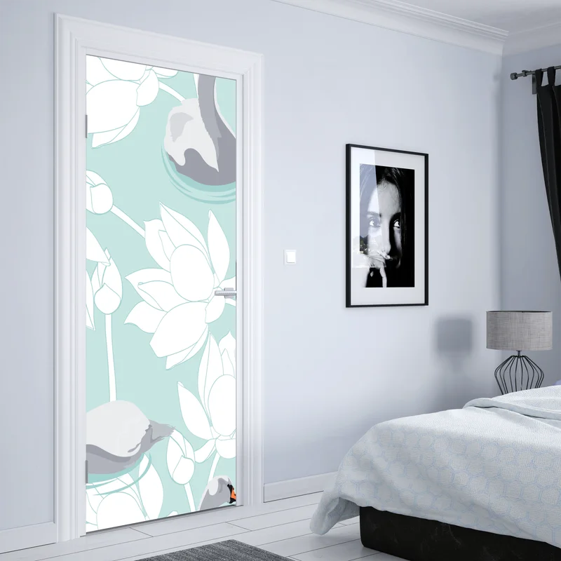 Türaufkleber sanfte schwäne und lotusblumen Türaufkleber sanfte schwäne und lotusblumen