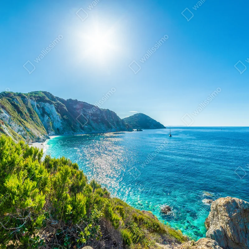 Kühlschrankaufkleber sonnige panoramaansicht des strands Sansone, Elba Kühlschrankaufkleber sonnige panoramaansicht des strands Sansone, Elba
