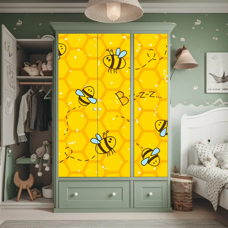 Schrankaufkleber niedliches bienen- und wabenmuster