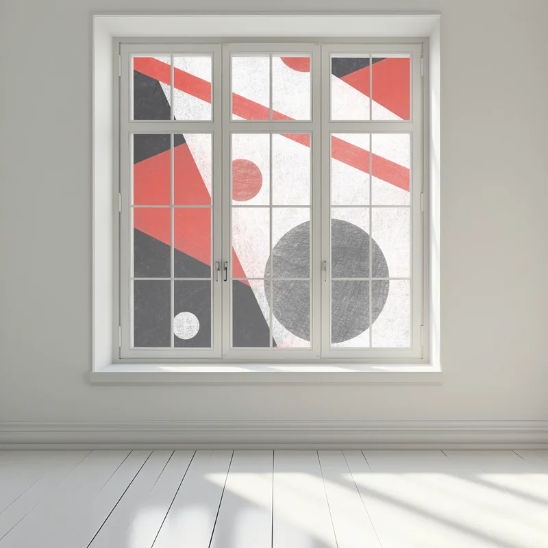 Fensteraufkleber geometrische abstraktion in rot und schwarz