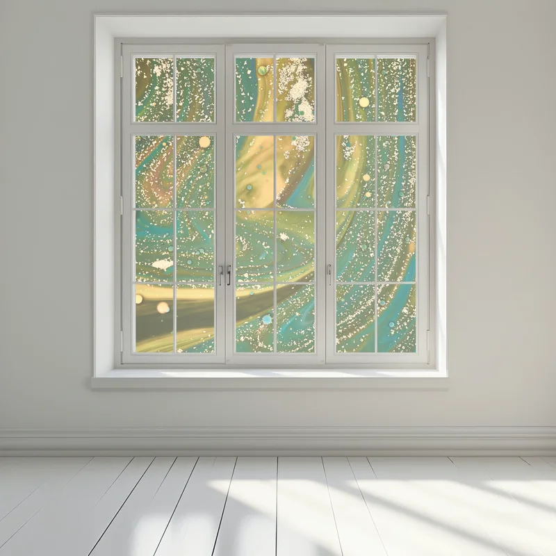 Fensteraufkleber grün-goldene flüssige marmorierte kunst