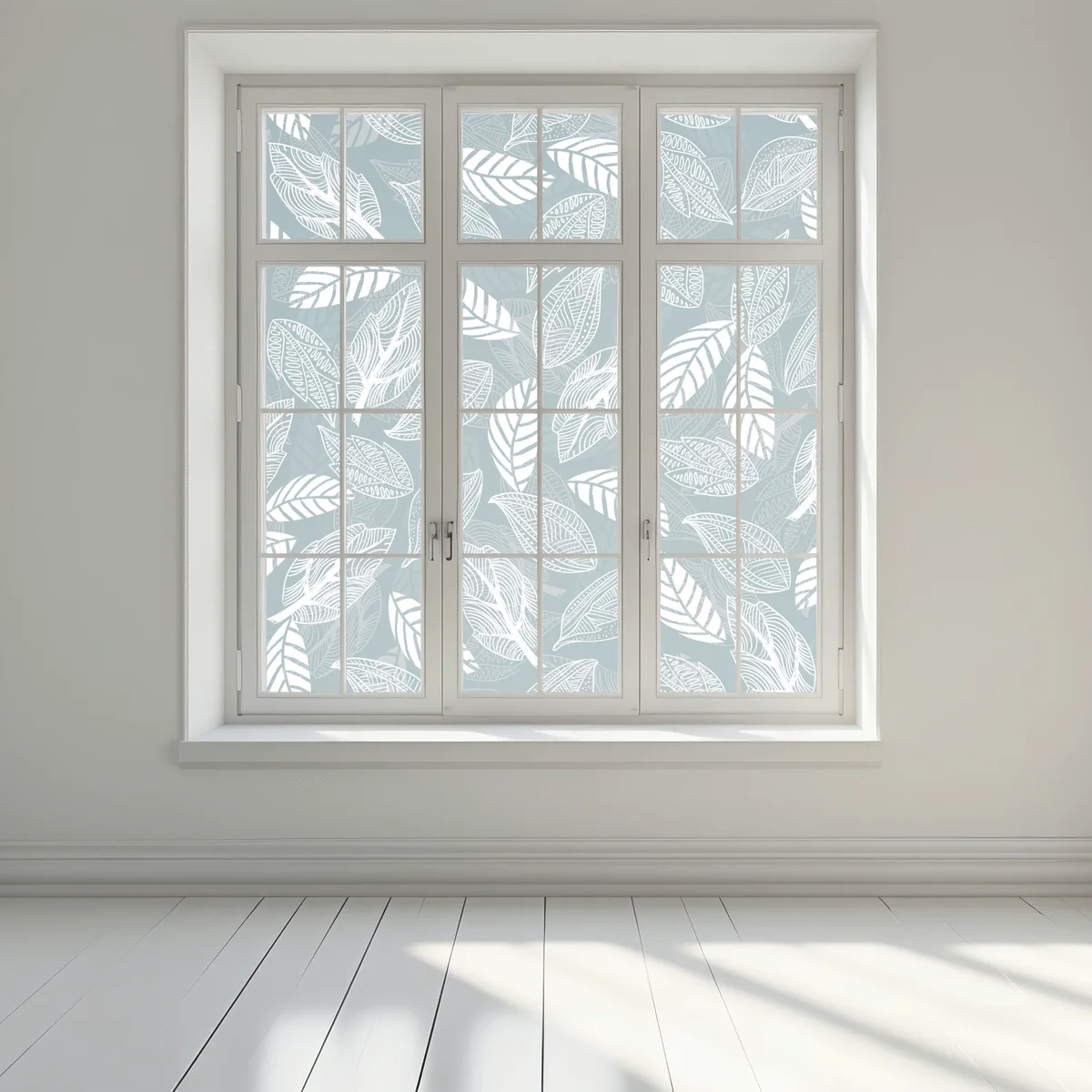 Fensteraufkleber handgezeichnetes blättermuster auf türkisfarbenem hintergrund Fensteraufkleber handgezeichnetes blättermuster auf türkisfarbenem hintergrund