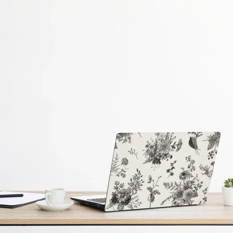Naklejka na laptopa klasyczny czarno-biały wzór kwiatowy