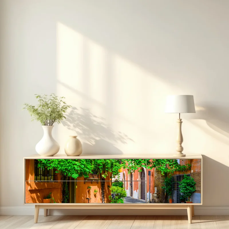 Repositionierbarer Aufkleber malerische gasse in Trastevere, Rom