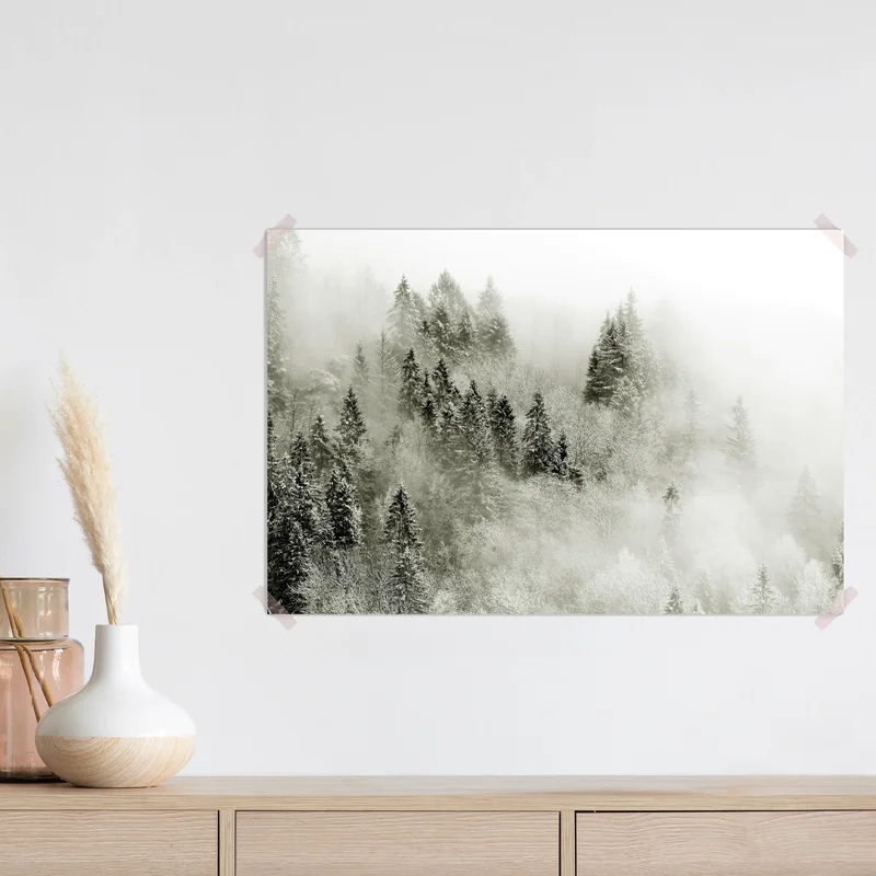 Poster nebliger winterwald in monochrom • Poster bei Wallnifity® Poster nebliger winterwald in monochrom • Poster bei Wallnifity®