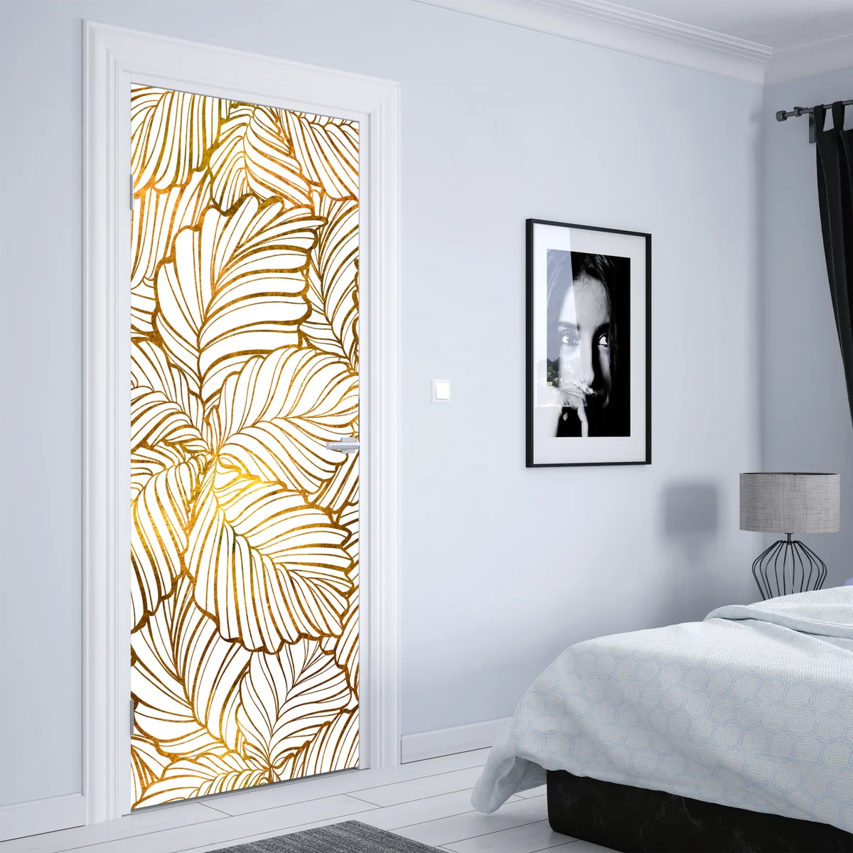 Türaufkleber goldenes blatt line art muster Türaufkleber goldenes blatt line art muster