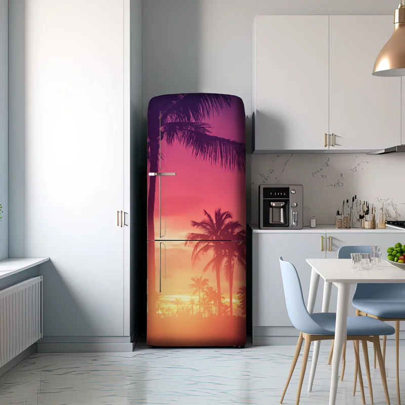 Kühlschrankaufkleber tropischer sonnenuntergang mit palmen Kühlschrankaufkleber tropischer sonnenuntergang mit palmen