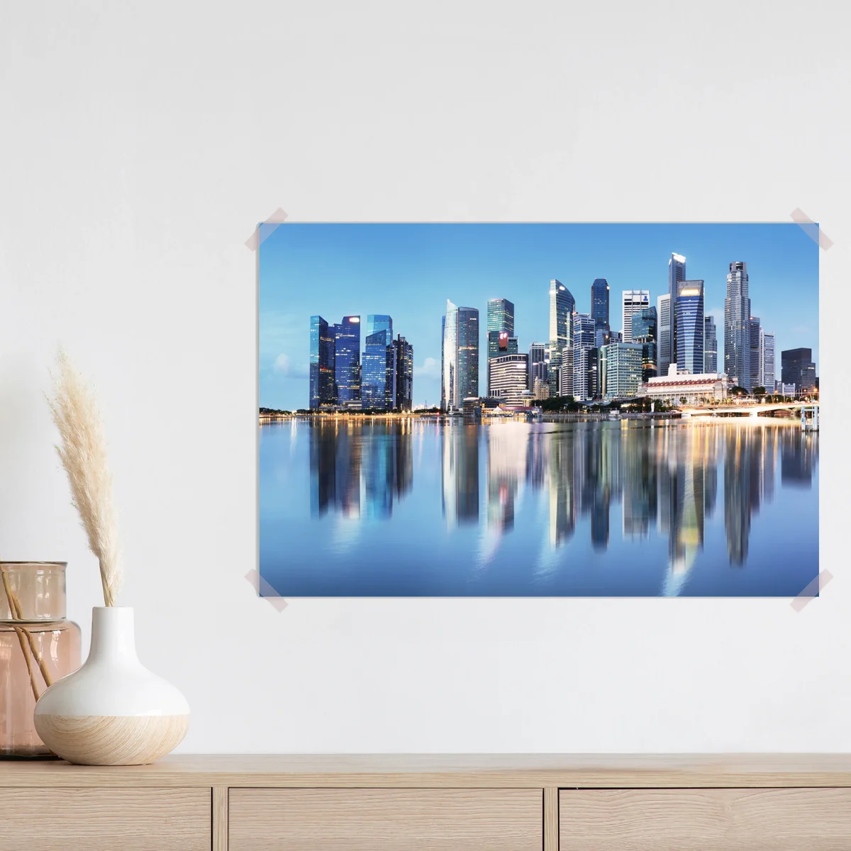 Poster moderne stadtskyline gespiegelt im wasser Poster moderne stadtskyline gespiegelt im wasser