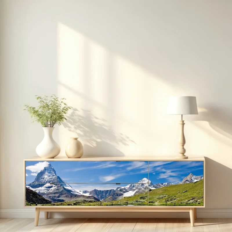 Repositionierbarer Aufkleber alpensee mit bergspiegelung