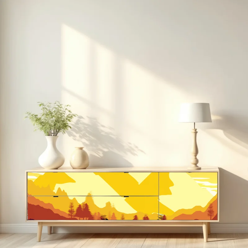 Repositionierbarer Aufkleber goldener sonnenuntergang über bergen Repositionierbarer Aufkleber goldener sonnenuntergang über bergen
