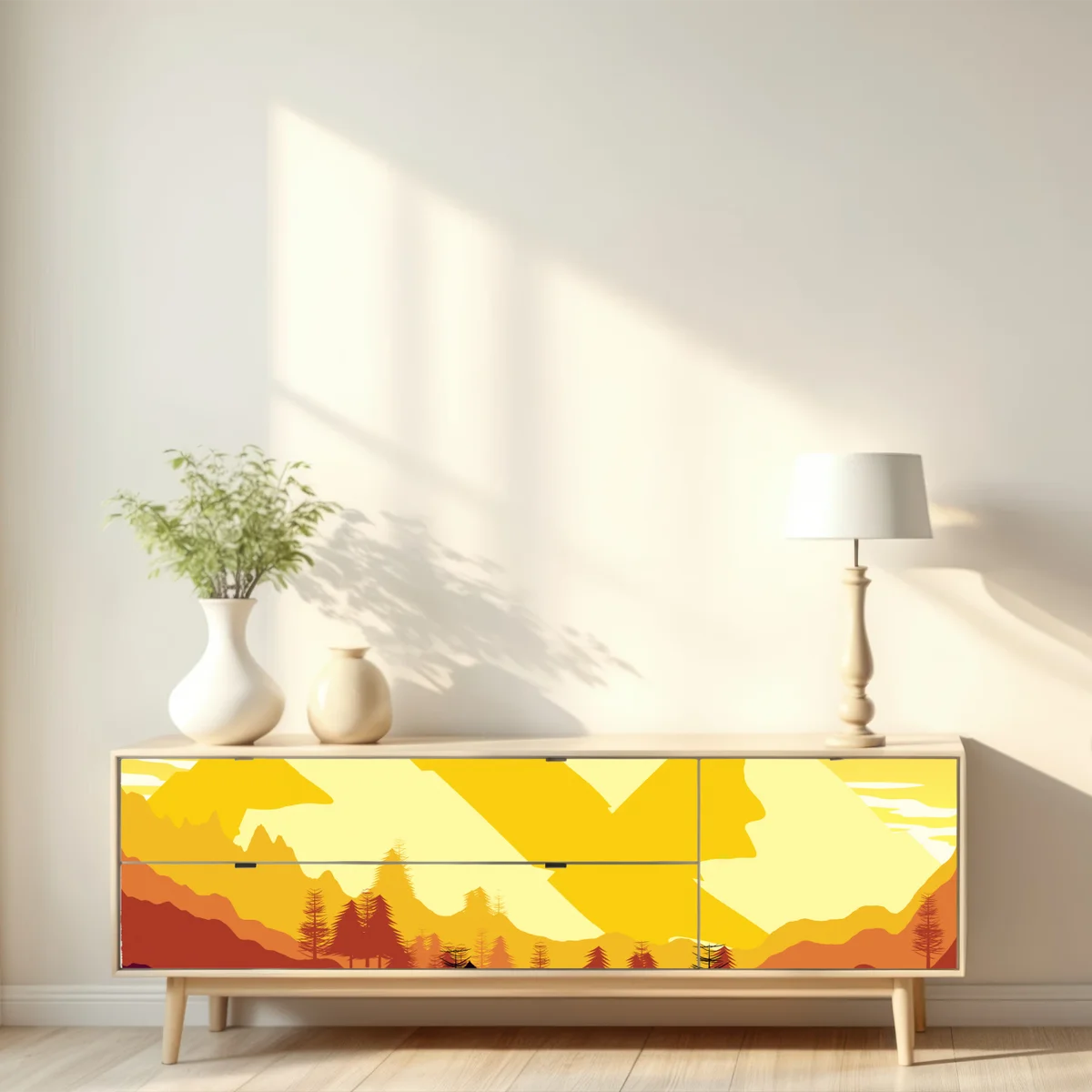 Repositionierbarer Aufkleber goldener sonnenuntergang über bergen Repositionierbarer Aufkleber goldener sonnenuntergang über bergen