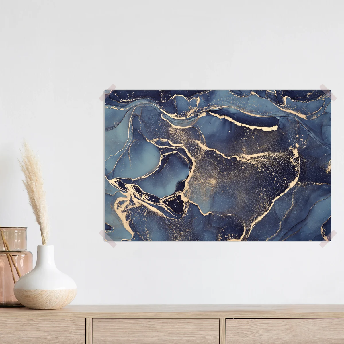 Poster traumhafte abstrakte fließmalerei in blau und gold Poster traumhafte abstrakte fließmalerei in blau und gold