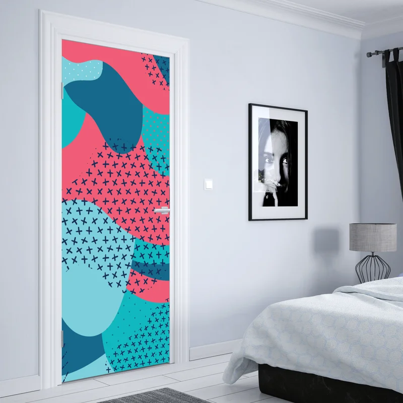 Türaufkleber verspieltes türkisfarbenes abstraktes muster