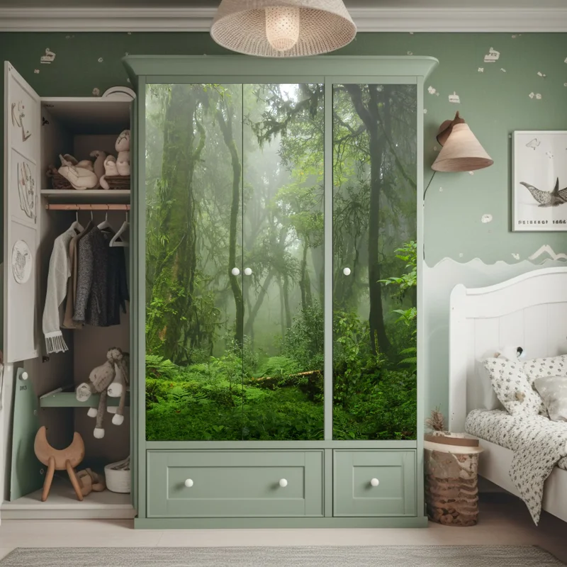 Schrankaufkleber nebliger tropischer dschungelpfad