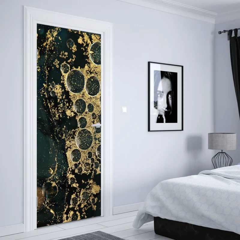 Türaufkleber türkis-gold abstrakte marmorierte textur