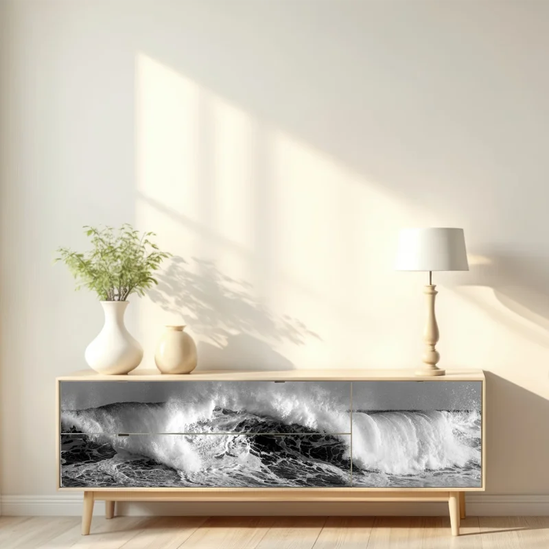 Repositionierbarer Aufkleber dramatische schwarzweiß-welle des ozeans