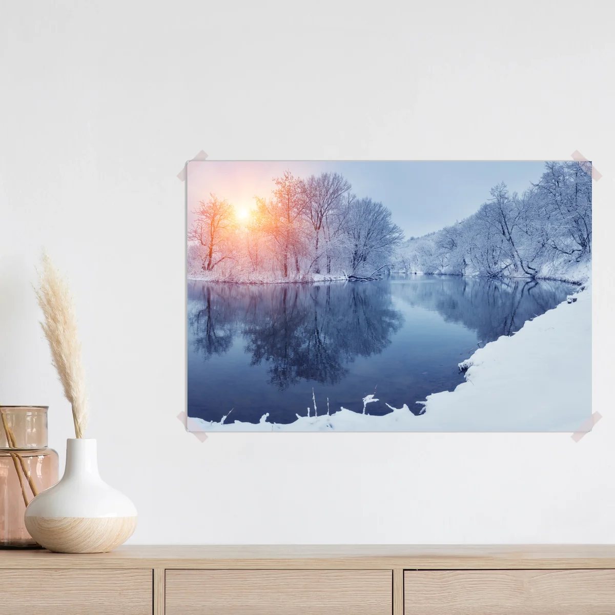Poster winterliche flusslandschaft bei sonnenuntergang Poster winterliche flusslandschaft bei sonnenuntergang