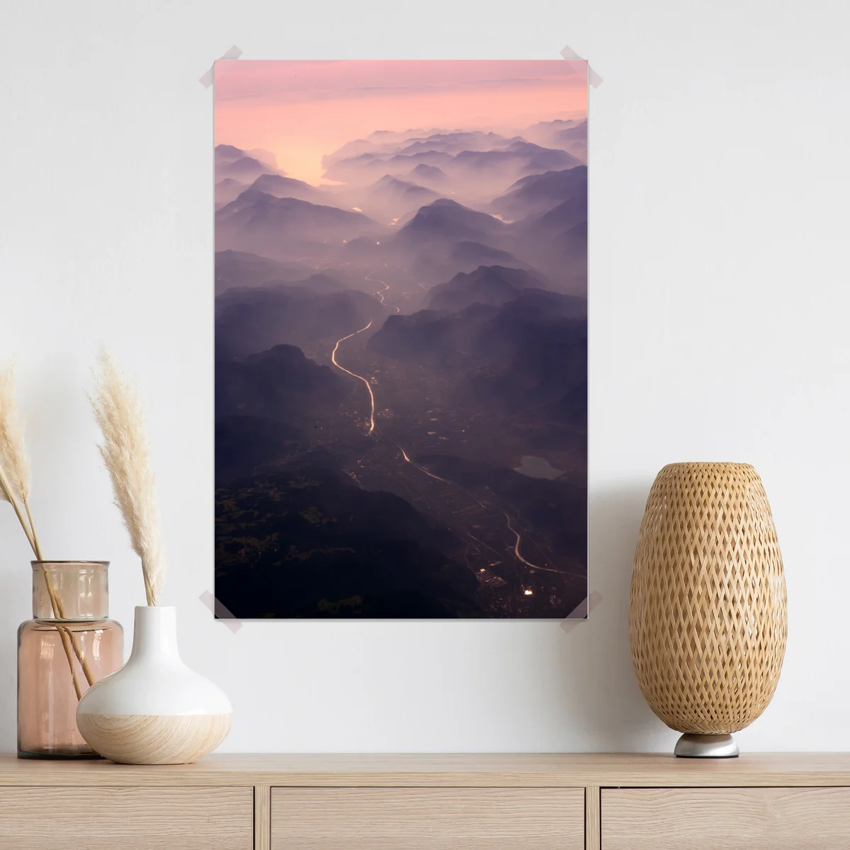 Poster nebliges pastell bergtal Poster nebliges pastell bergtal