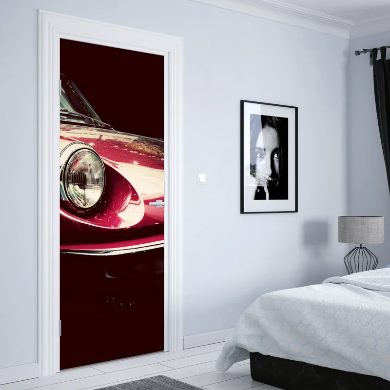 Türaufkleber nahaufnahme eines klassischen roten sportwagens Türaufkleber nahaufnahme eines klassischen roten sportwagens