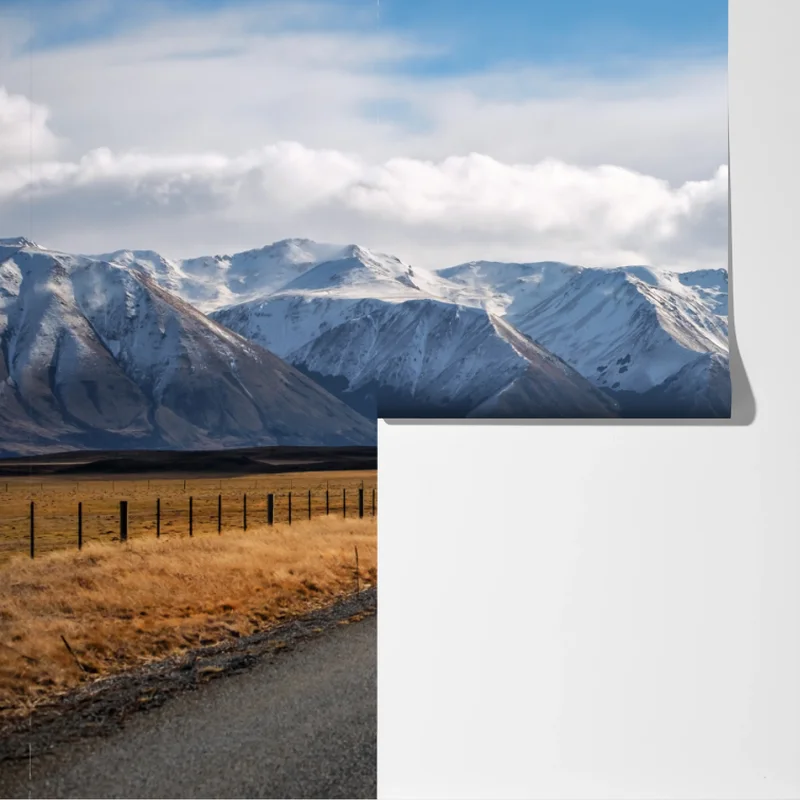 Fototapete straße zur schneebedeckten bergwelt, Neuseeland Fototapete straße zur schneebedeckten bergwelt, Neuseeland