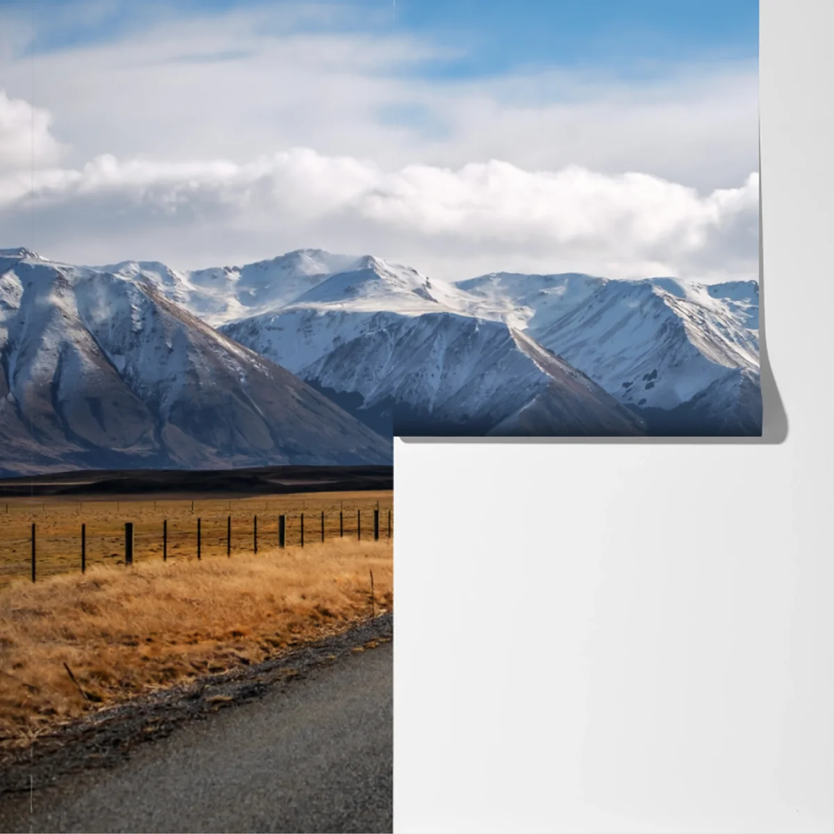 Fototapete straße zur schneebedeckten bergwelt, Neuseeland Fototapete straße zur schneebedeckten bergwelt, Neuseeland