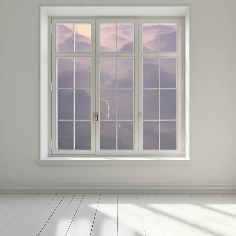 Fensteraufkleber nebliges pastell bergtal