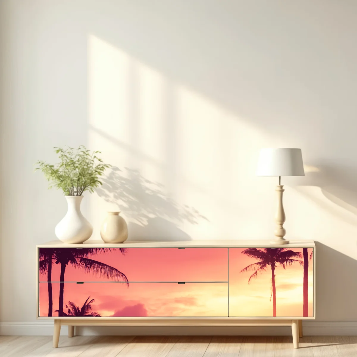 Repositionierbarer Aufkleber rosa tropischer sonnenuntergang mit palmen Repositionierbarer Aufkleber rosa tropischer sonnenuntergang mit palmen