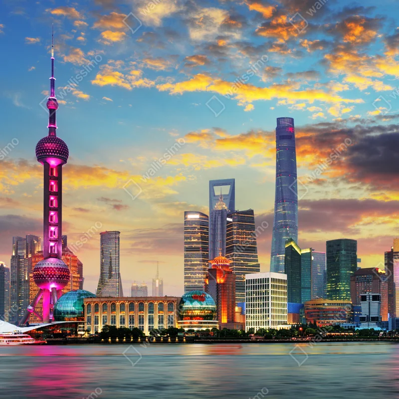 Poster Shanghai skyline bei sonnenuntergang Poster Shanghai skyline bei sonnenuntergang