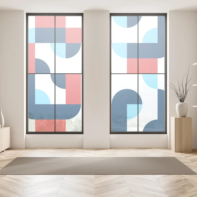 Fensteraufkleber mutiges geometrisches muster in dunkelblau und koralle