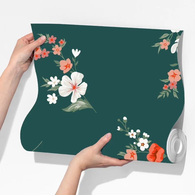 Fototapete vintage korallenblumenmuster auf tiefgrünem hintergrund Fototapete vintage korallenblumenmuster auf tiefgrünem hintergrund