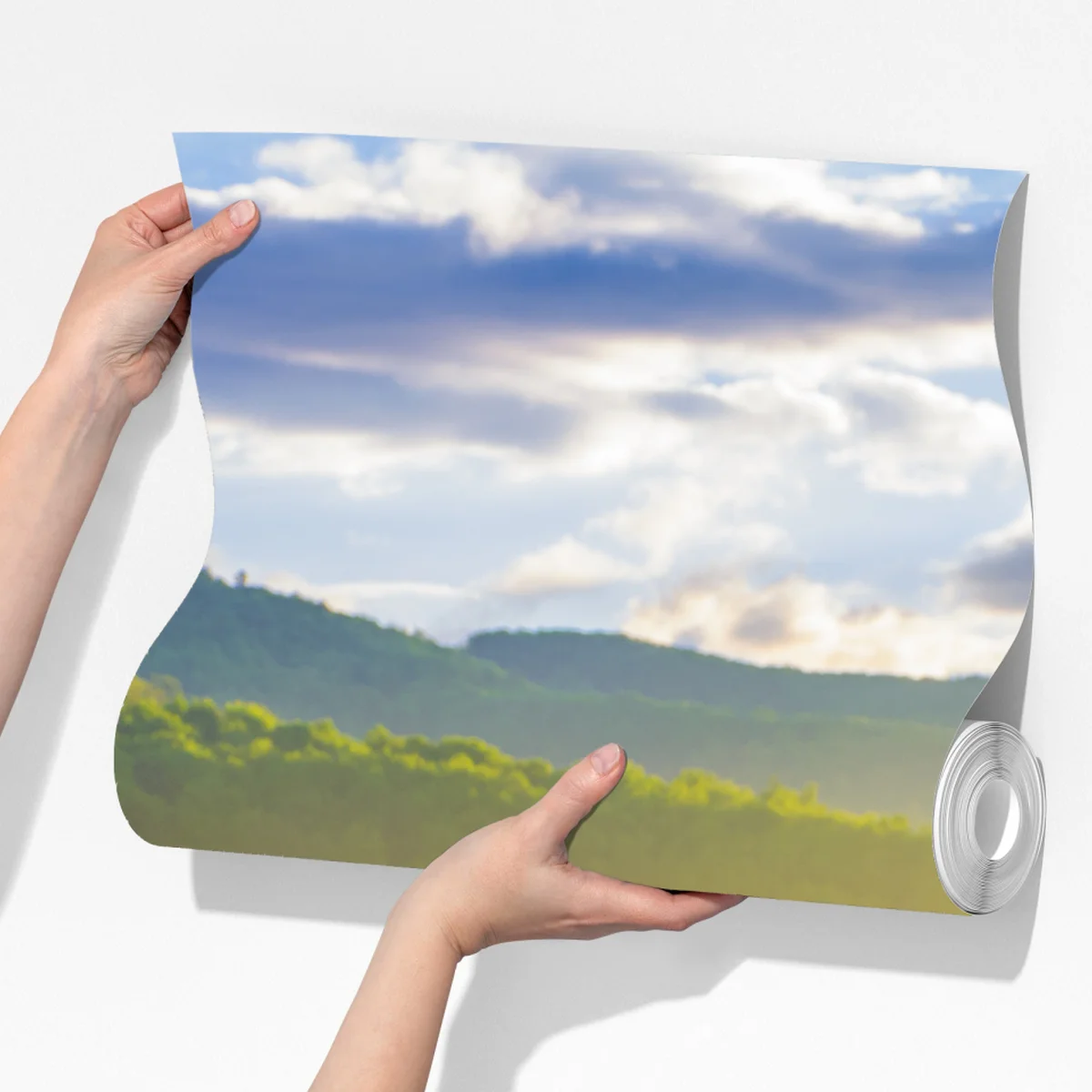 Fototapete neblige löwenzahnwiese im sonnenaufgang Fototapete neblige löwenzahnwiese im sonnenaufgang