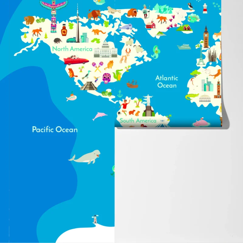 Fototapete bunte illustrierte weltkarte für kinder Fototapete bunte illustrierte weltkarte für kinder