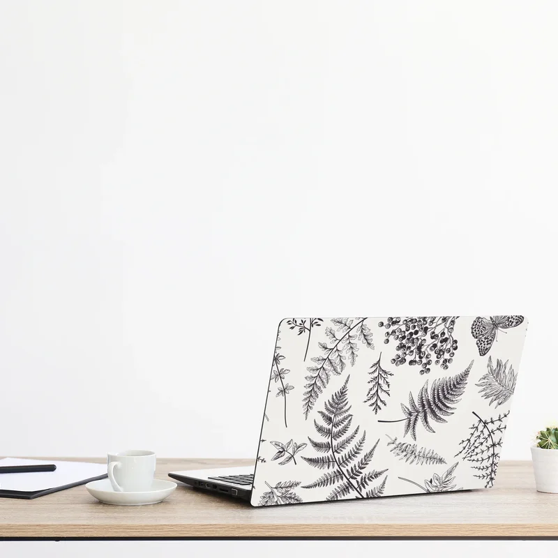 Laptop-Aufkleber monochromes botanisches blättermuster