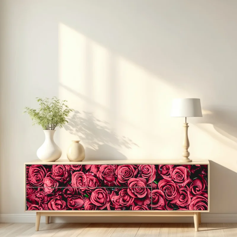 Repositionierbarer Aufkleber pralle rote rosen wandbild Repositionierbarer Aufkleber pralle rote rosen wandbild