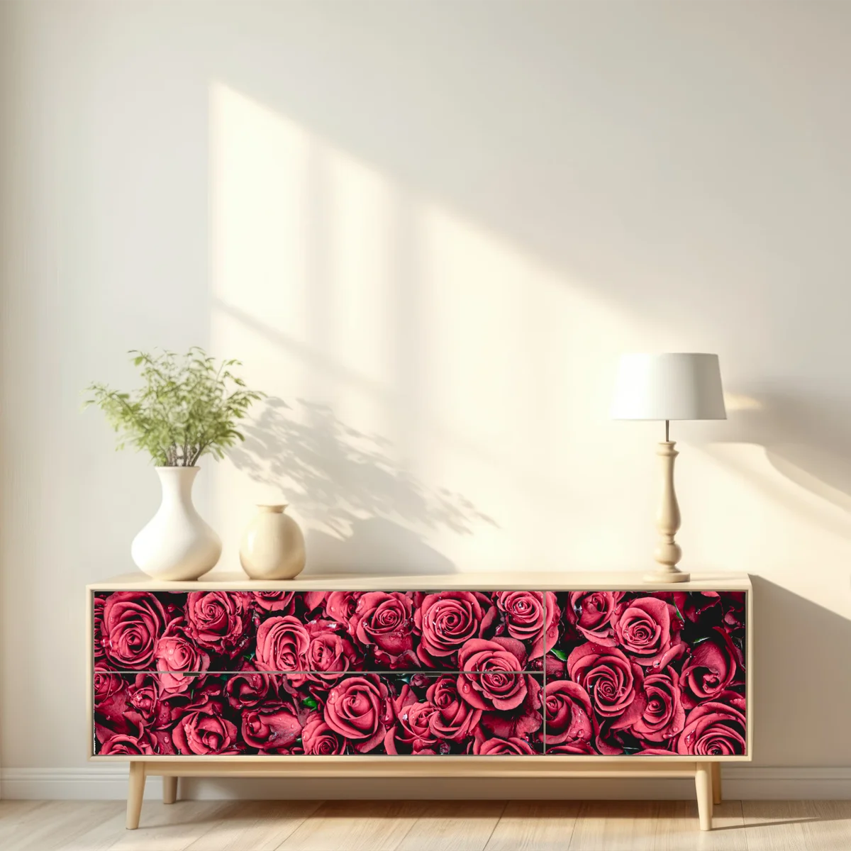 Repositionierbarer Aufkleber pralle rote rosen wandbild Repositionierbarer Aufkleber pralle rote rosen wandbild