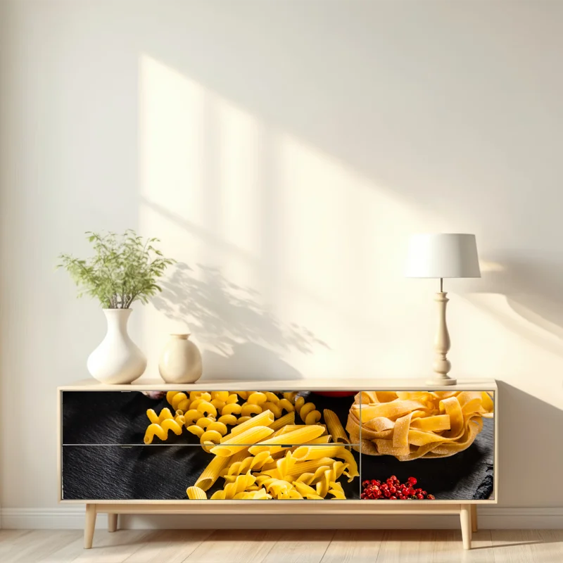 Repositionierbarer Aufkleber verschiedene trockene nudeln und frische zutaten