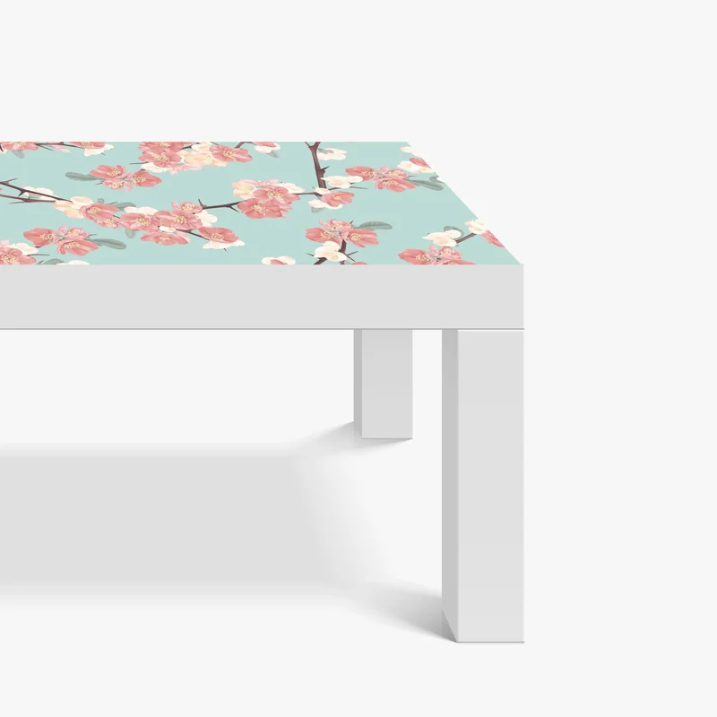 Tischaufkleber und Schreibtischaufkleber pastelliges kirschblütenmuster auf mintfarbenem hintergrund