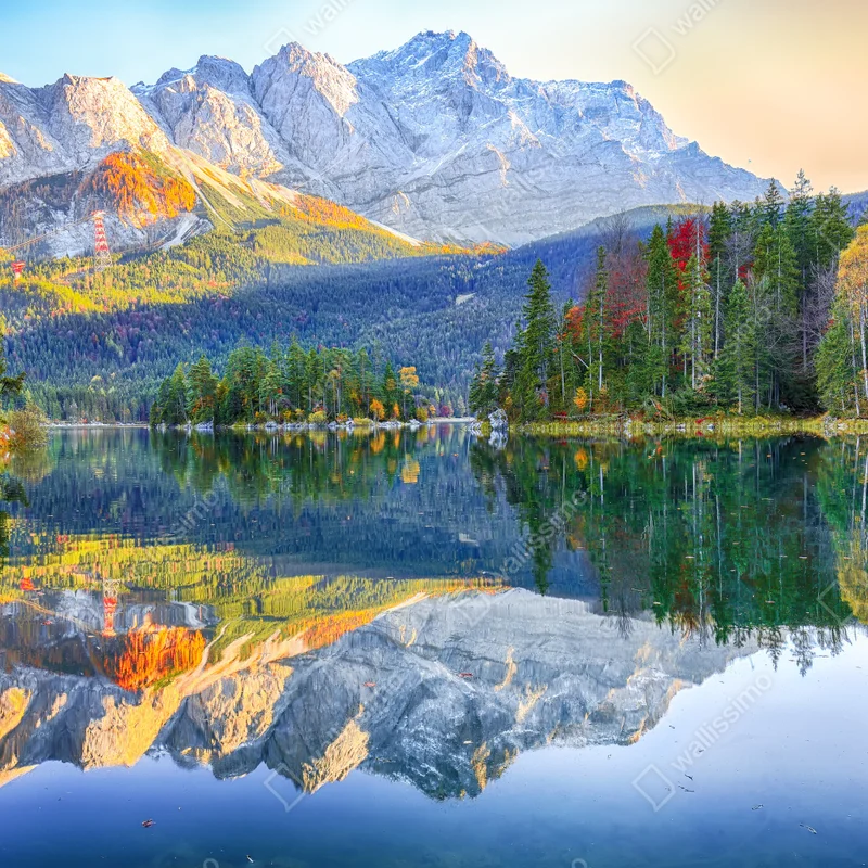 Leinwandbild herbstliche spiegelung am Eibsee bei Zugspitze Leinwandbild herbstliche spiegelung am Eibsee bei Zugspitze