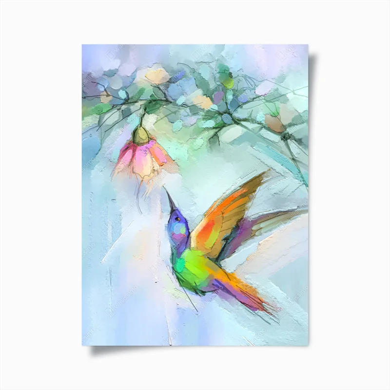 Poster farbenfrohes kolibri- und blütenbild • Poster bei Wallnifity® Poster farbenfrohes kolibri- und blütenbild • Poster bei Wallnifity®