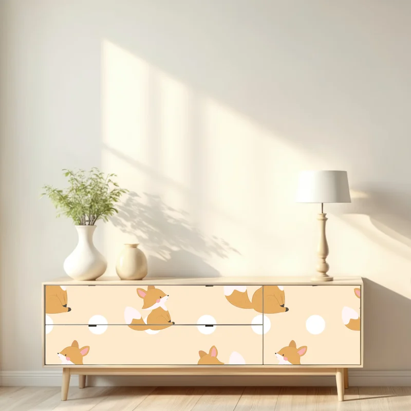 Repositionierbarer Aufkleber verspieltes fuchsmuster in pastellbeige