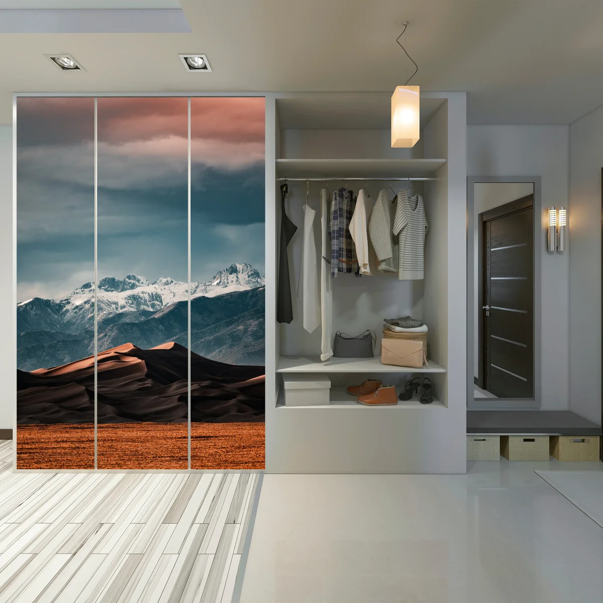 Schrankaufkleber wüstendünen vor schneebedeckten gipfeln Schrankaufkleber wüstendünen vor schneebedeckten gipfeln