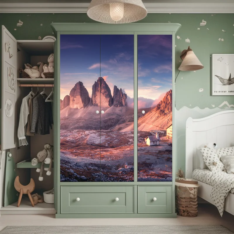 Schrankaufkleber sonnenaufgang über den gipfeln der Dolomiten