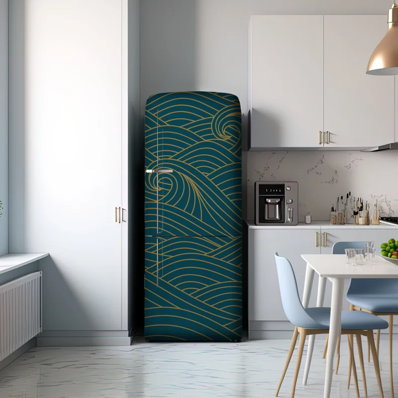 Kühlschrankaufkleber türkiswellenmuster mit goldlinien Kühlschrankaufkleber türkiswellenmuster mit goldlinien