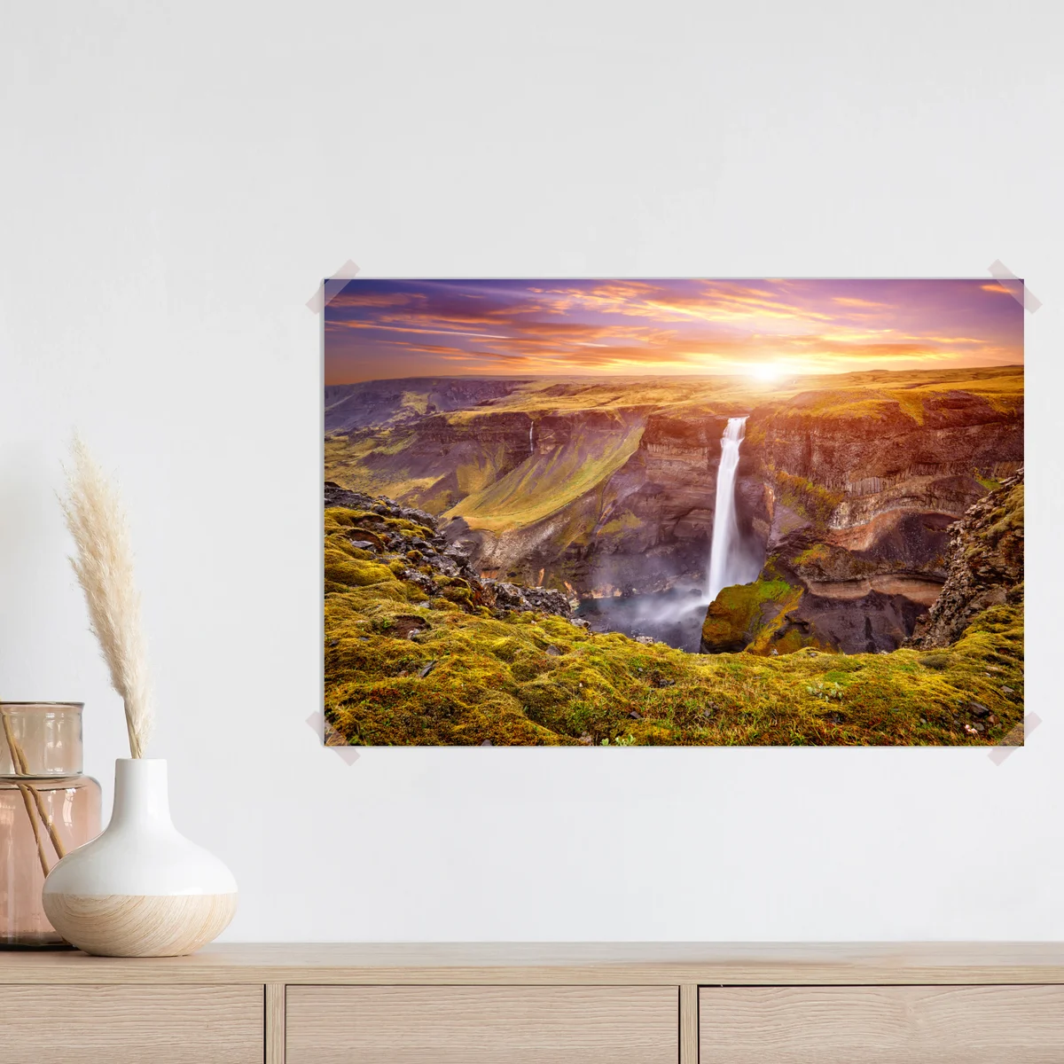 Poster Haifoss wasserfall bei sonnenuntergang Poster Haifoss wasserfall bei sonnenuntergang