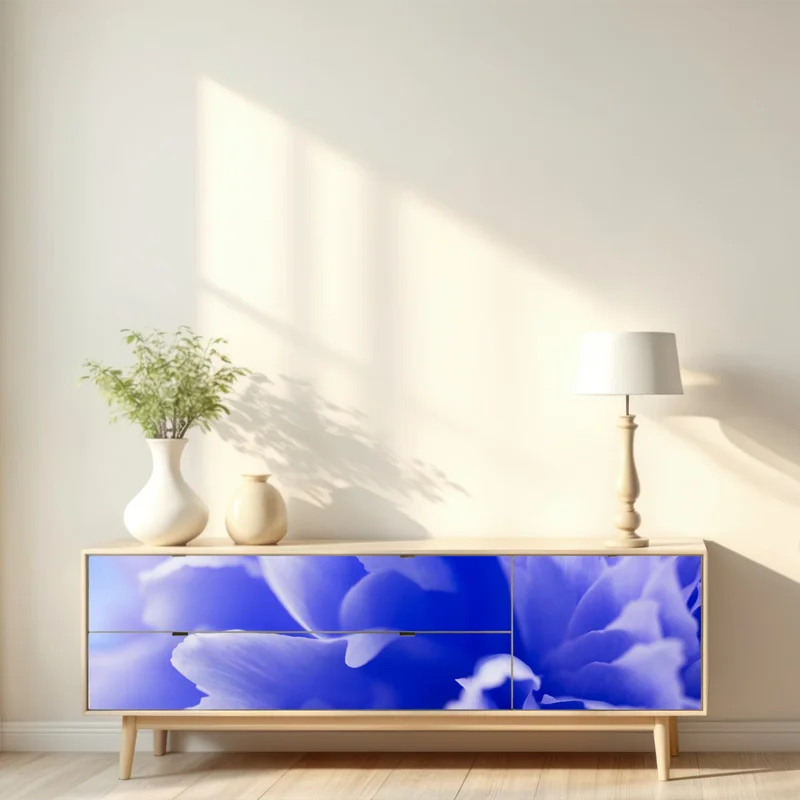 Repositionierbarer Aufkleber sanfte blaue abstrakte blume nahaufnahme