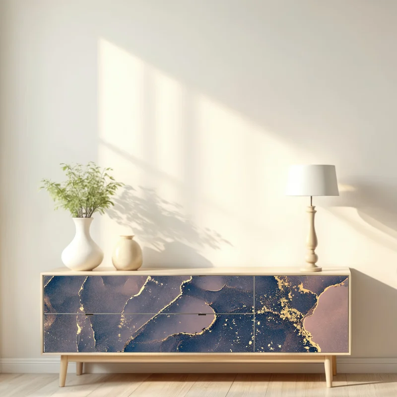 Repositionierbarer Aufkleber marineblau-goldene marmorabstraktion