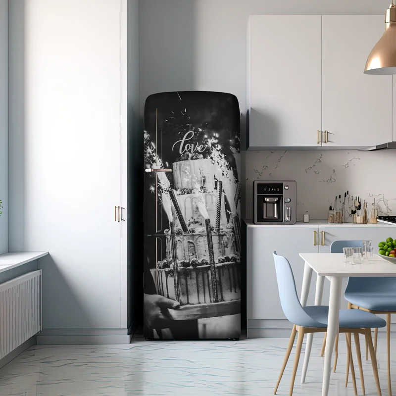 Kühlschrankaufkleber rustikale hochzeitstorte mit wunderkerzen